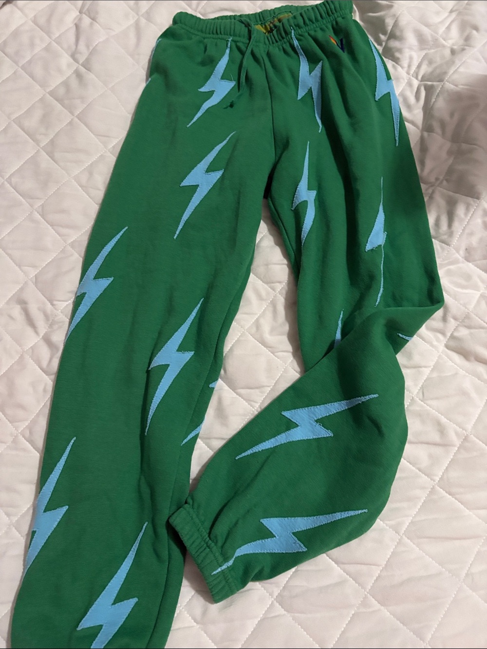Green Lightning Bolt Sweatpants - Blue Bolt Print